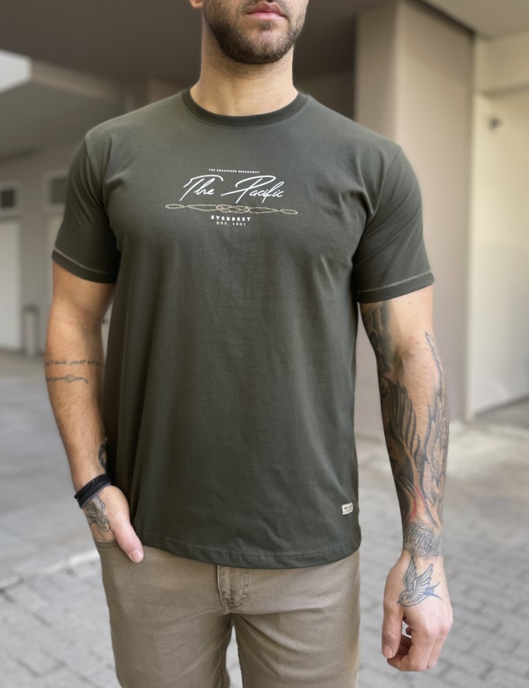 Everbest Everbest ανδρική χακί κοντομάνικη μπλούζα με τύπωμα 252803X